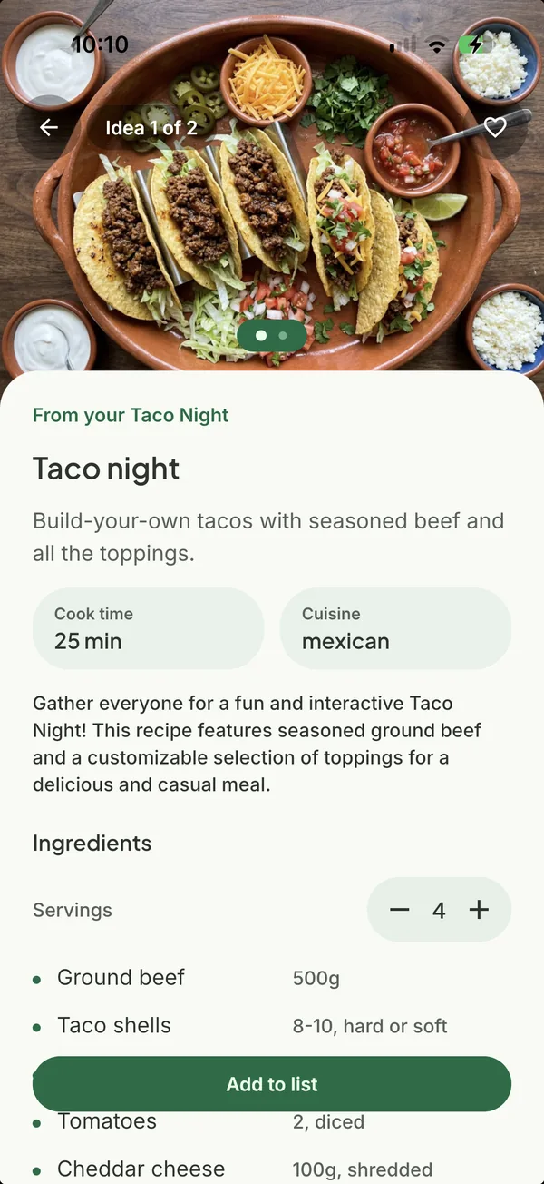 A Taco Night recipe with its photo, ingredients and steps